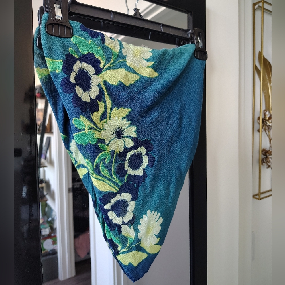 Free People Floral Blue and Green Backless Bandeau Tubetop Medium